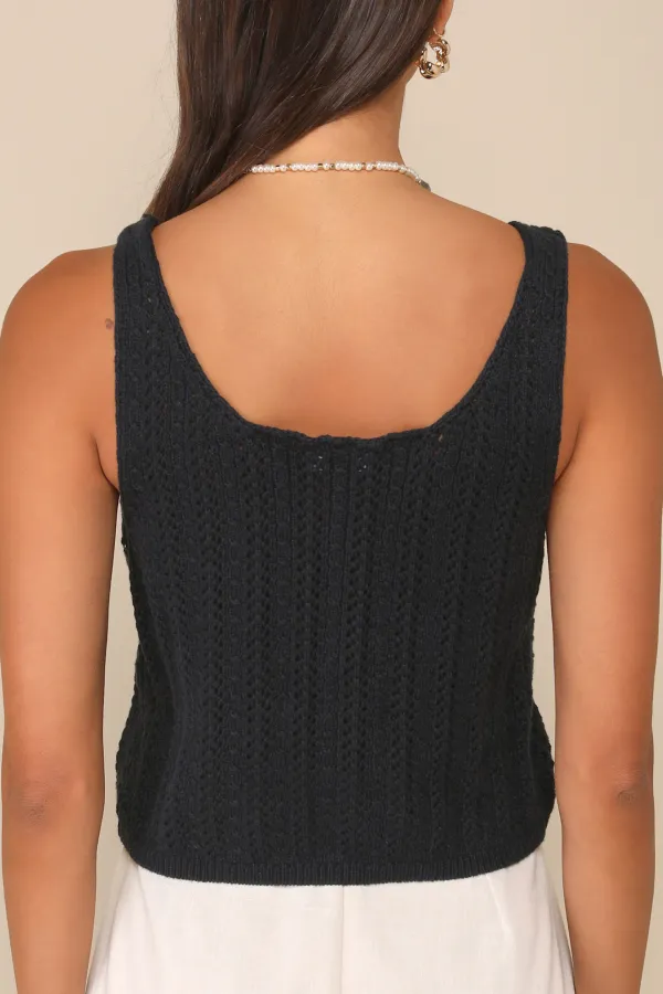 Daily Navy Blue Button-Front Sweater Vest Top