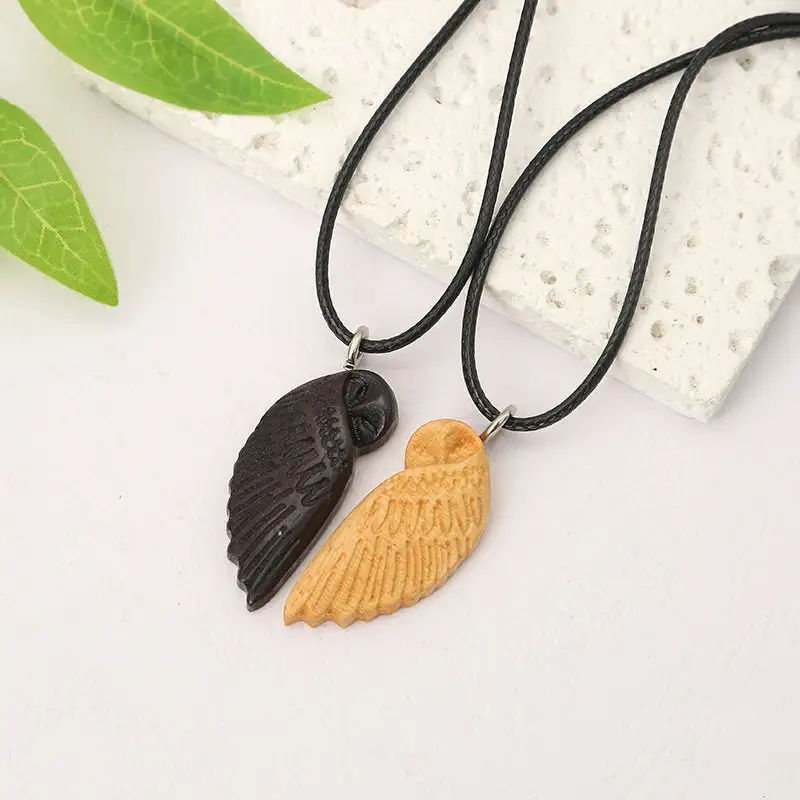 Wooden Owl Pendant Necklace Keychain Wholesale