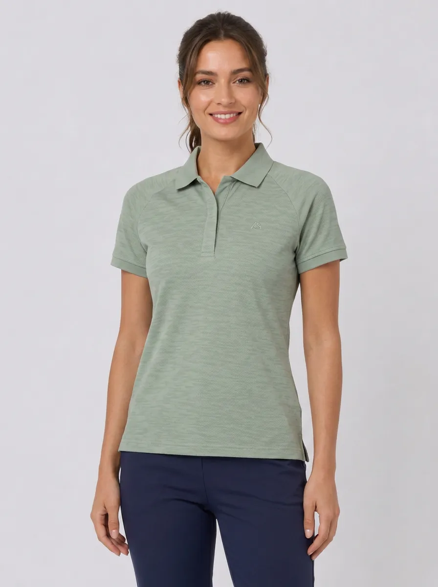 Women's Sage Green Heathered Logo Embroidered Polo Shirt