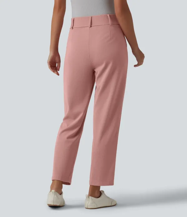  - Tapered office trousers with a high waist, side pockets and waffle fabric