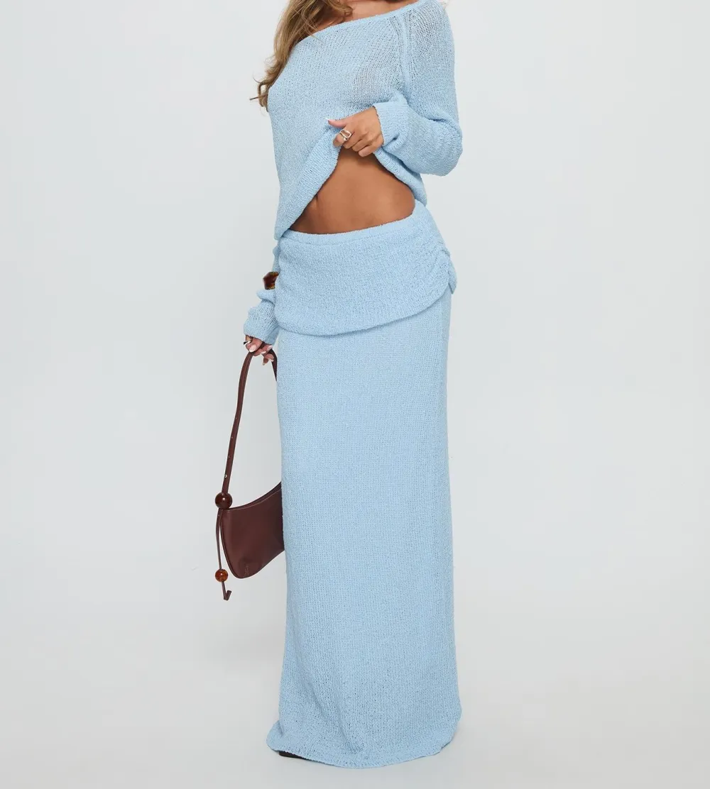 Blue Wide Neck Knit Sweater