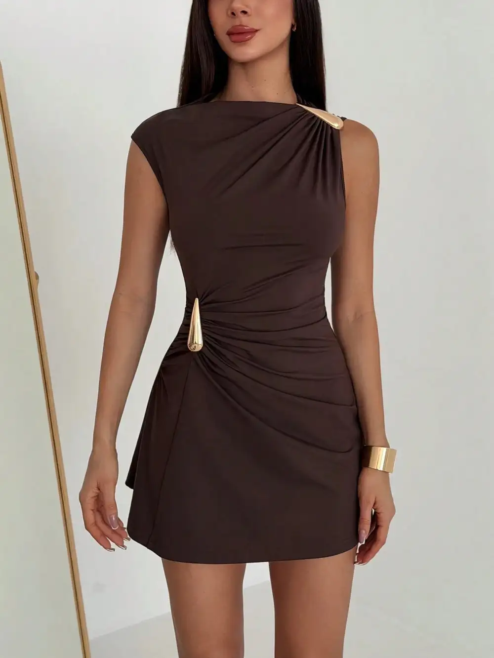 Women's Bodycon One-Shoulder Sleeveless Asymmetric Mini Dress
