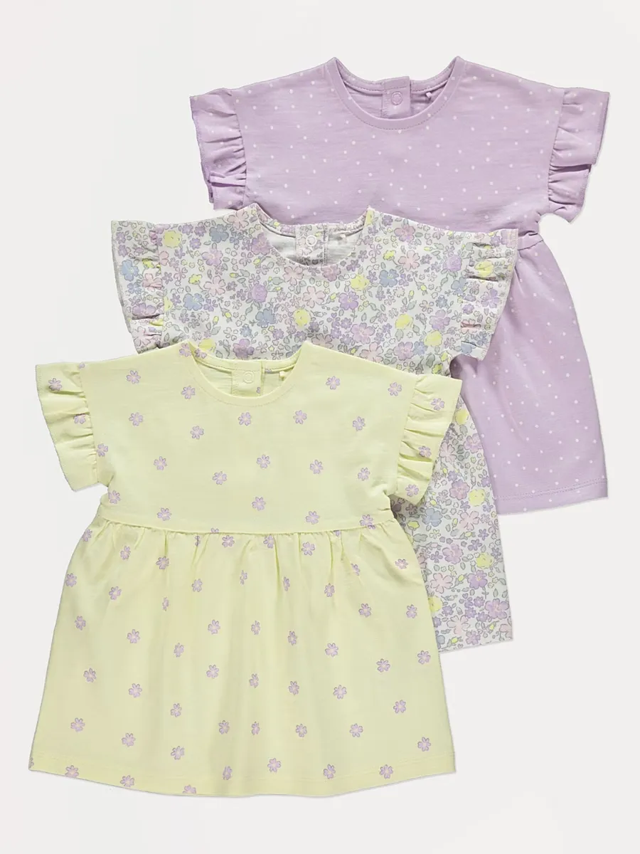 Lilac Floral Frill Sleeve Dresses 3 Pack