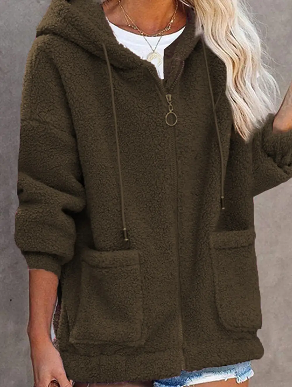 Zipper Cardigan Loose Top Coat