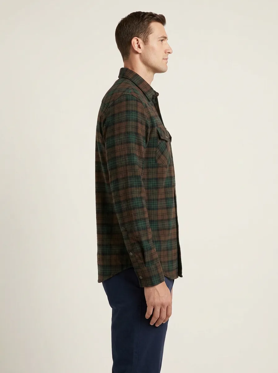Men's Textured-Pocket Snap-Front Western Flannel Shirt