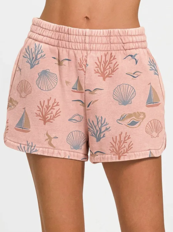 Women's Coastal Seashell Sailboat Coral Graphic Shorts