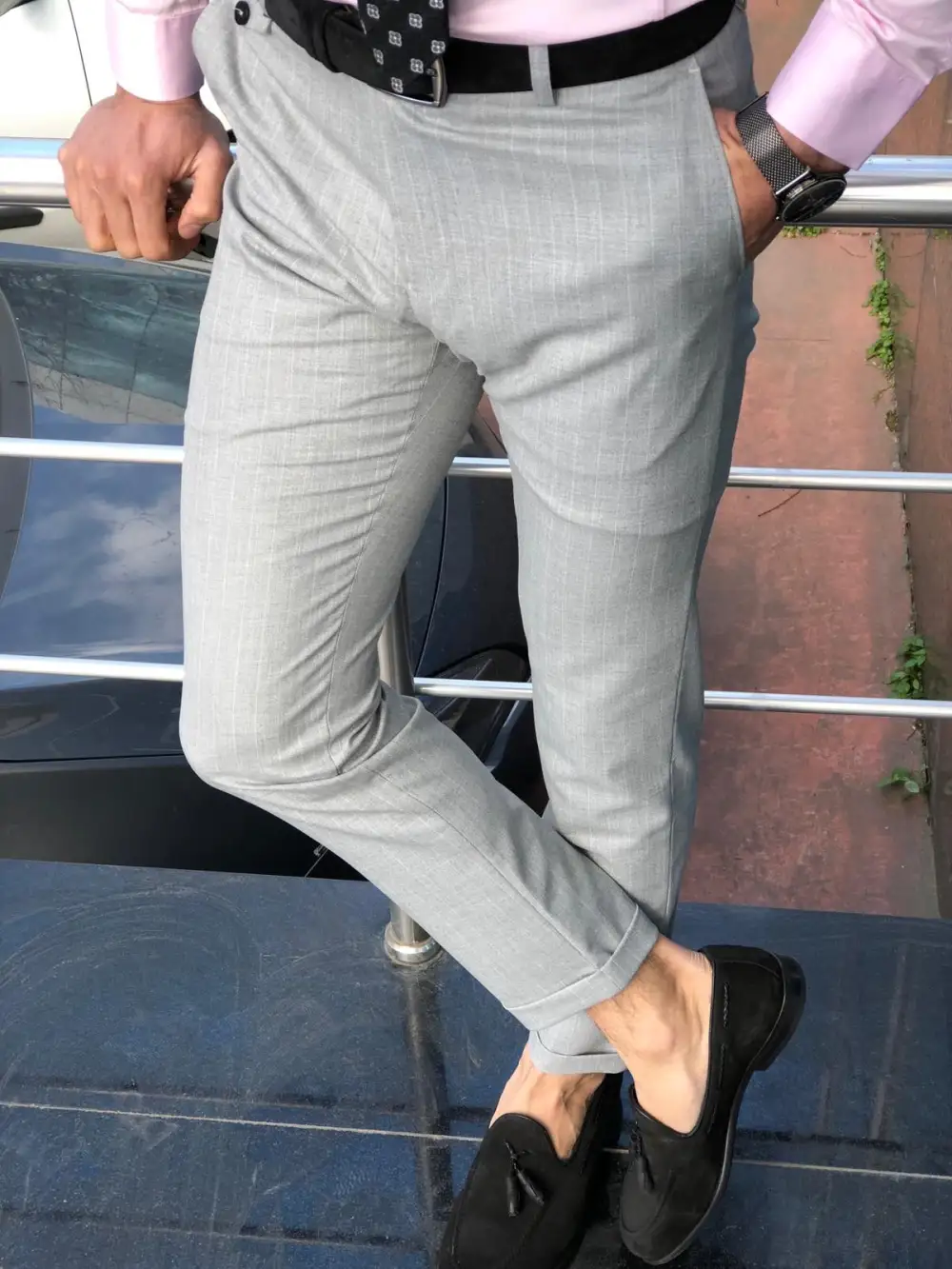 Distinctive Slim Fit Striped Tailored Trousers
