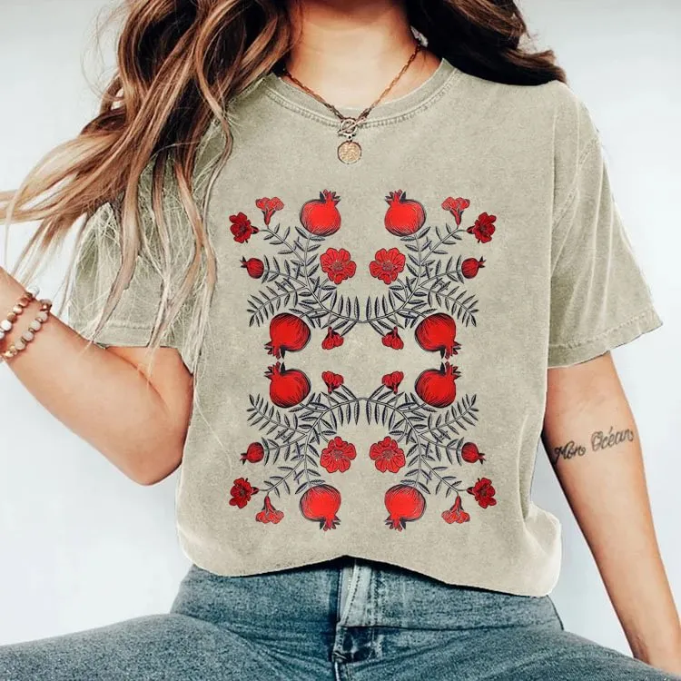 Vintage Pressed Flowers Pomegranate T-Shirt