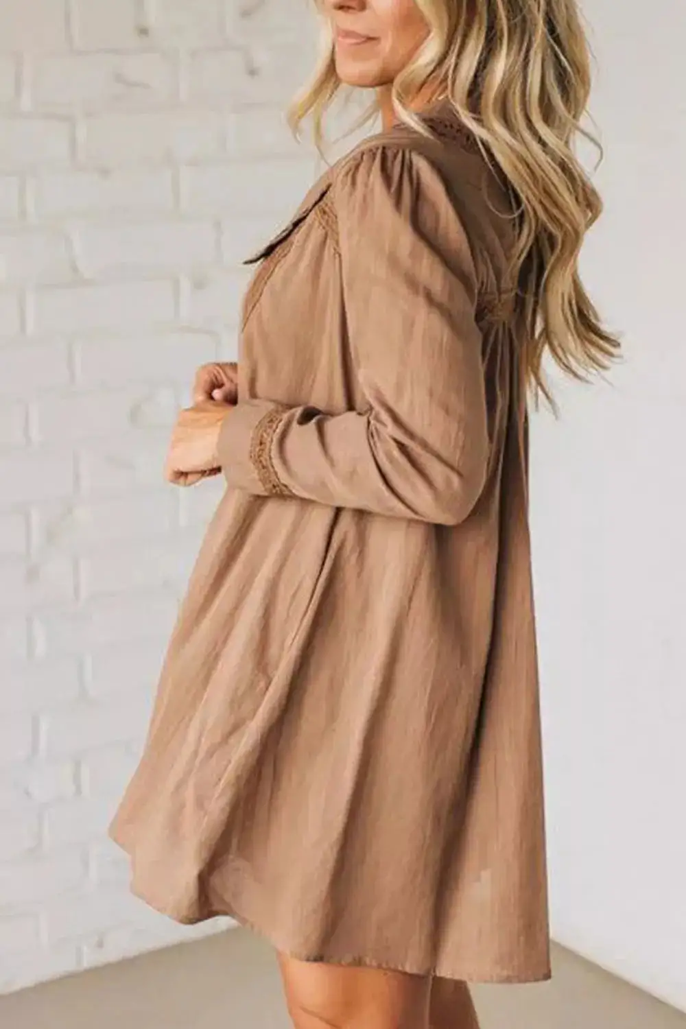 Lace Button Front Mini Dress