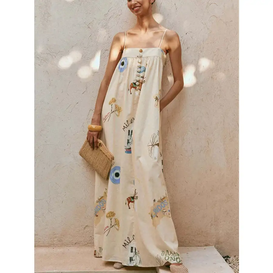 Bohemian Print Cami Maxi Dress with Pockets