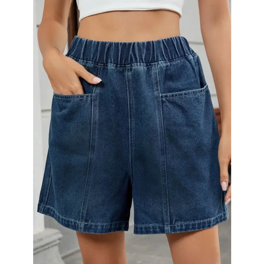 Elastic Waist Denim Shorts
