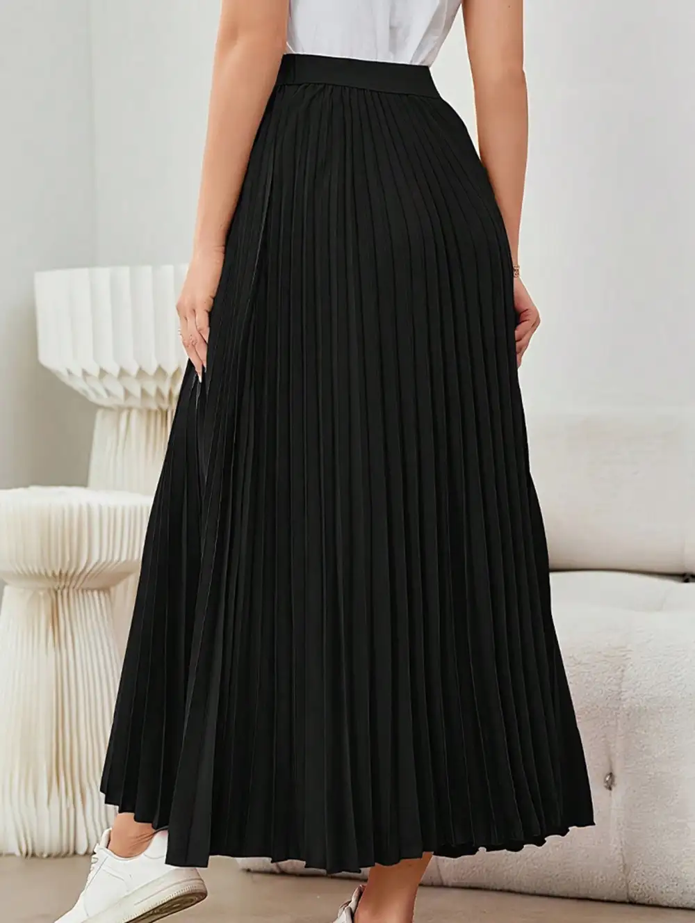 Flared Pleated Midi Skirt
