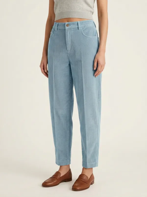 Women's Elastic-Back Crease-Front Tapered Corduroy Pants