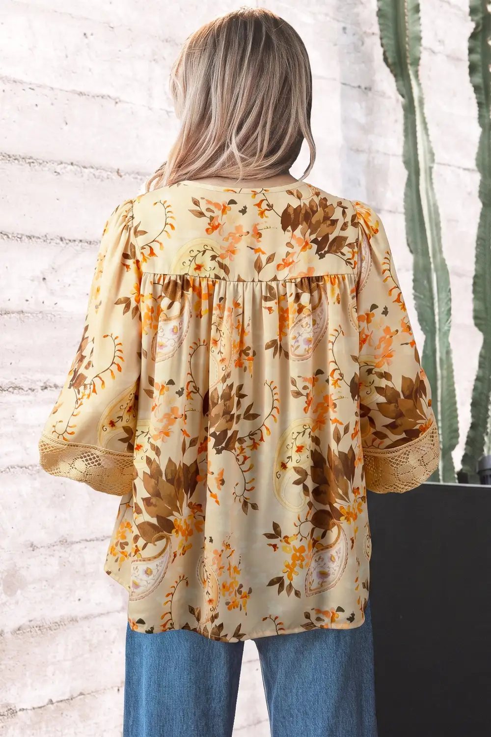 Women's Paisley Print V Neck Shift Top