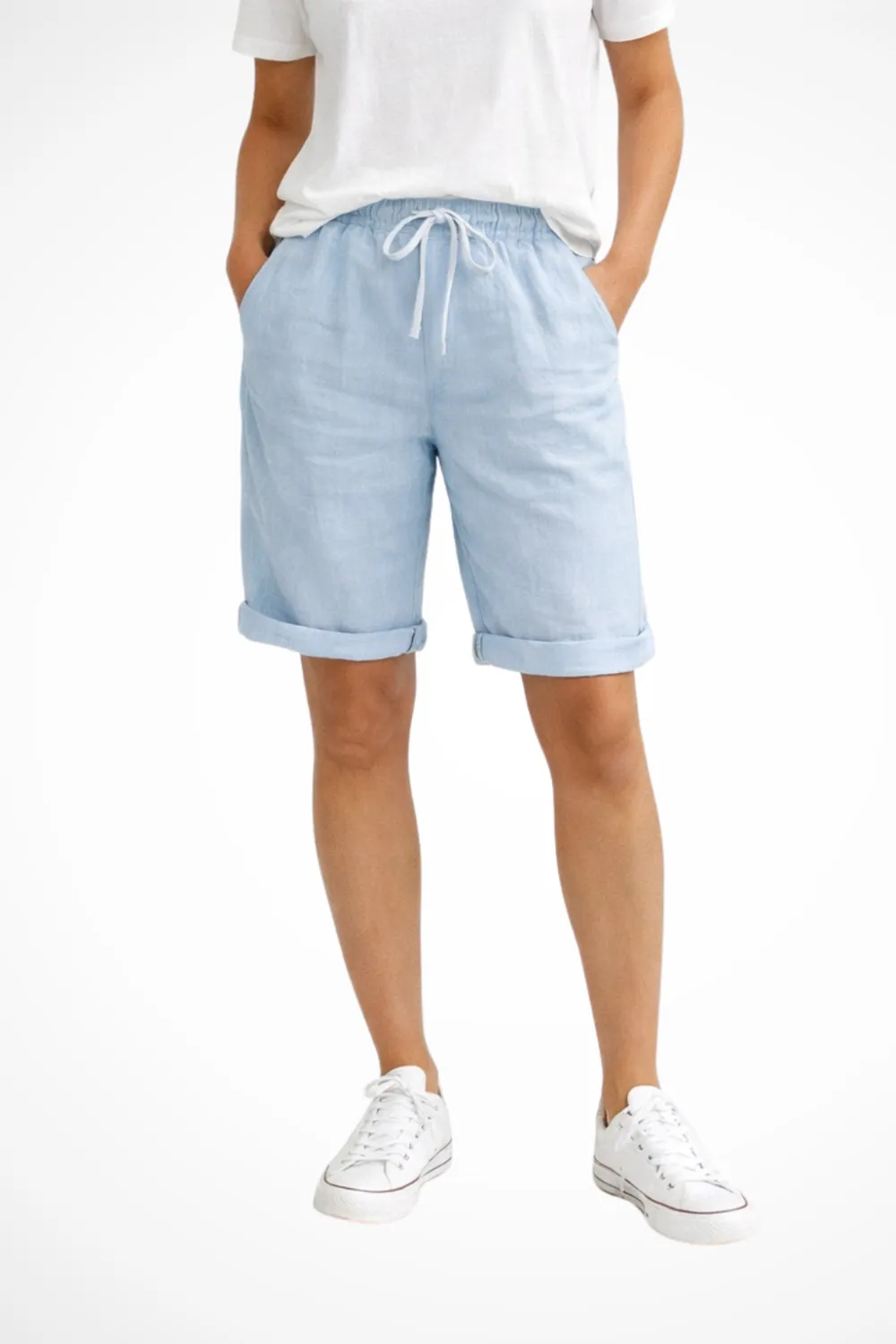  Relaxed Fit Linen Bermuda Shorts