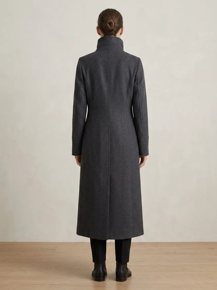 Elegant Funnel-Neck Wool Coat