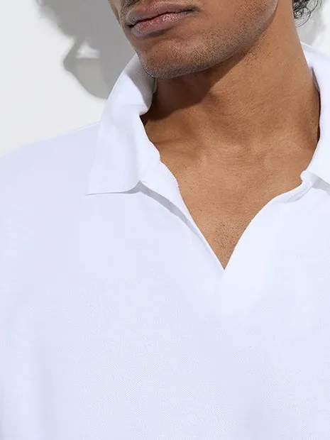 White Loose Cotton-Blend Polo T-Shirt