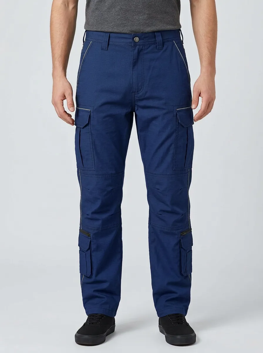 Unisex Multi-Pocket Reflective Trim Tactical Work Pants