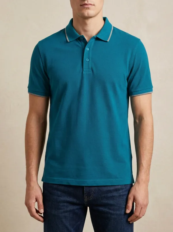 Men's Navy Blue Contrast Trim Casual Polo Shirt