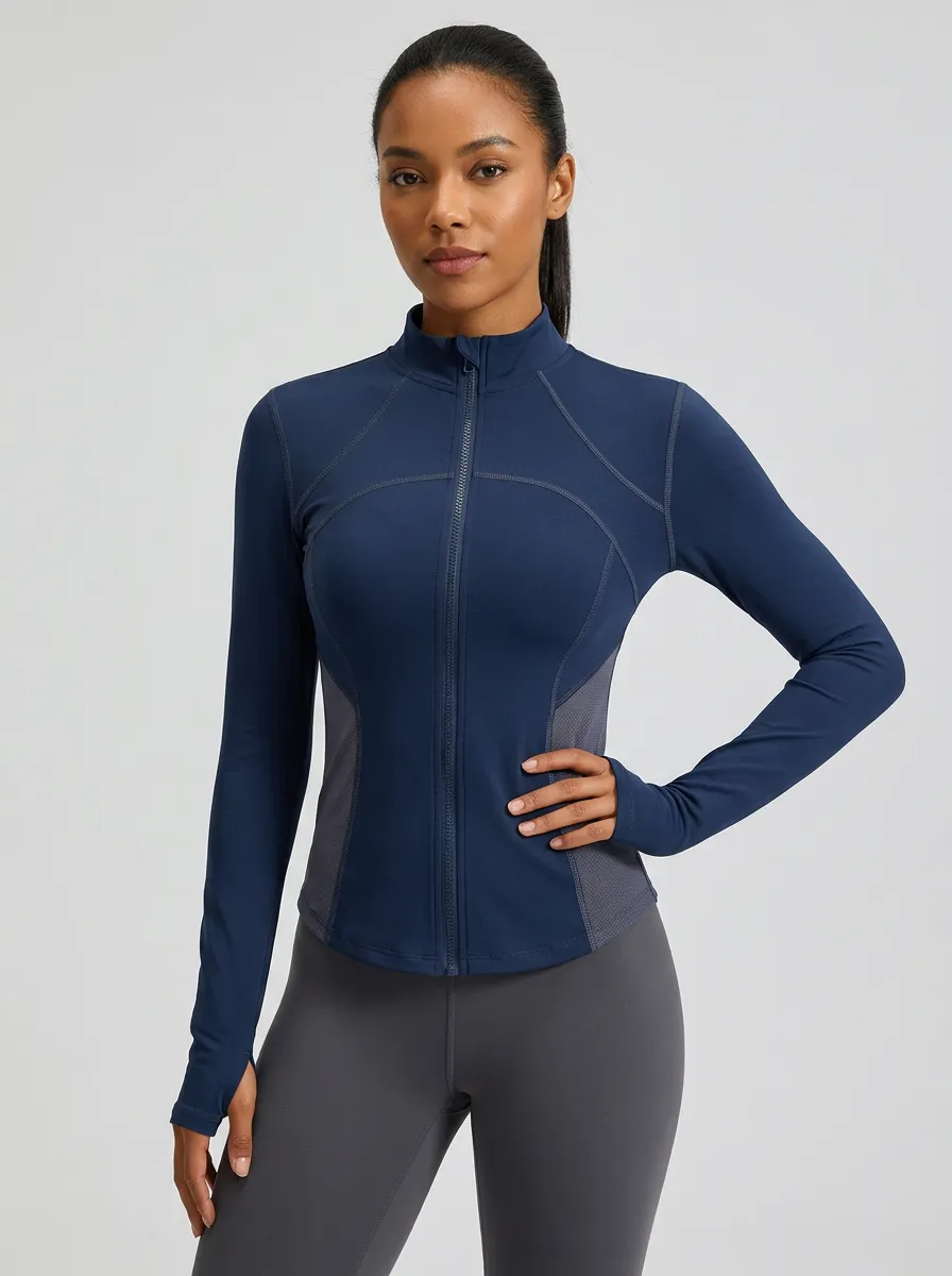 Women's Athletic Fitness Yoga Thumbhole Zip-up Shirt