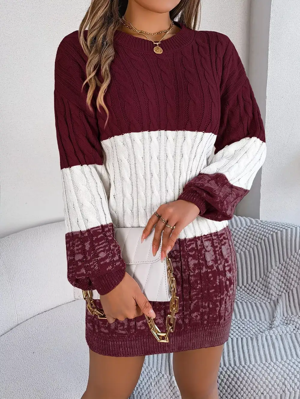 Patchwork Knit Sweater Dress