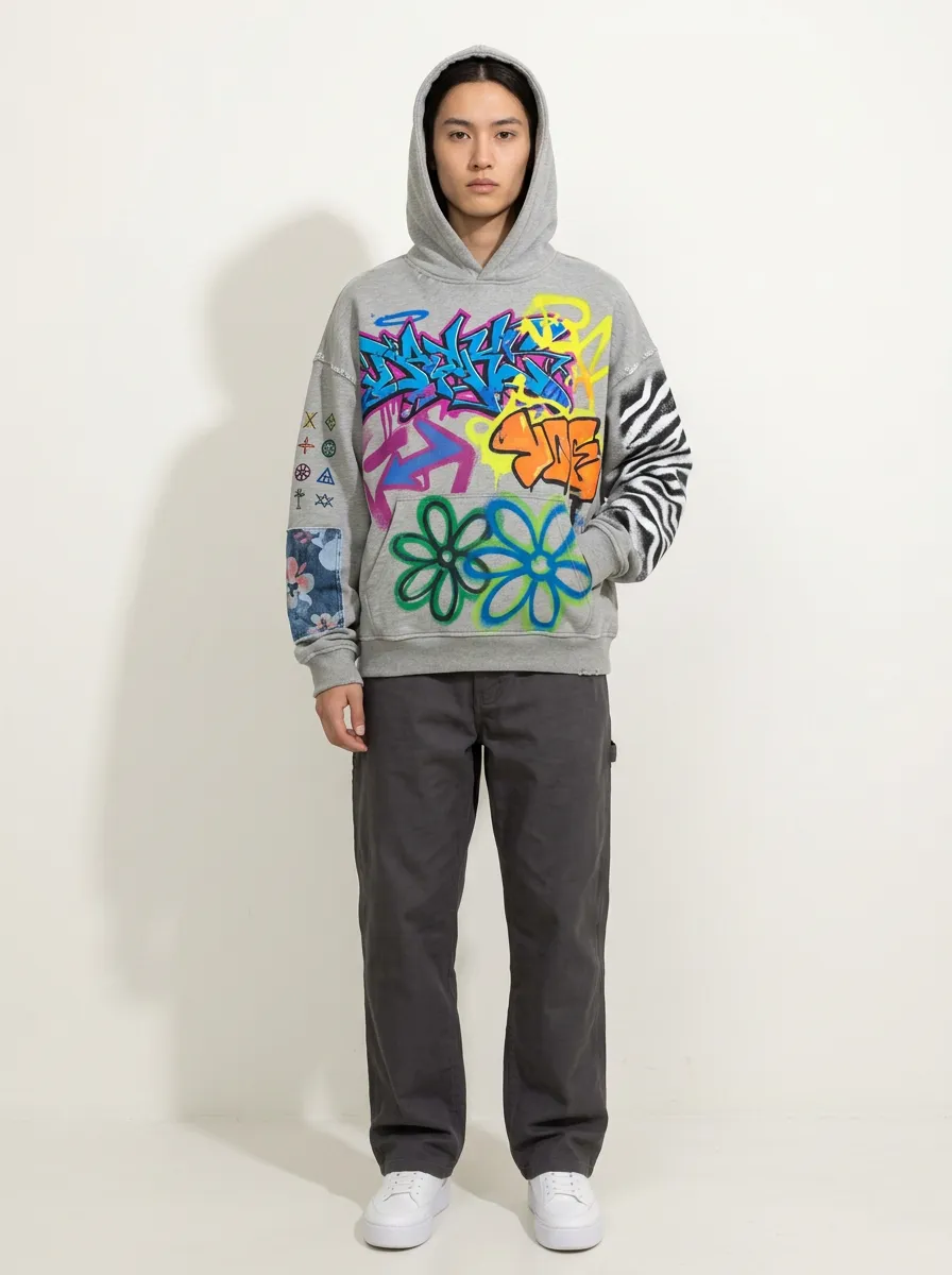 Unisex Streetwear Graffiti Flower Zebra Street Art Hoodie