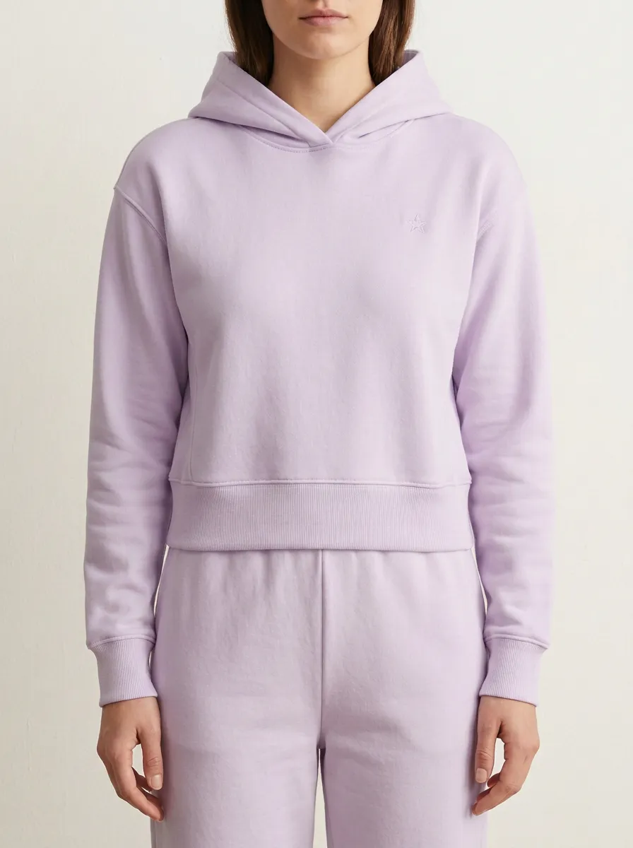 Women's Minimalist Star Embroidered Off-White Cropped Hoodie