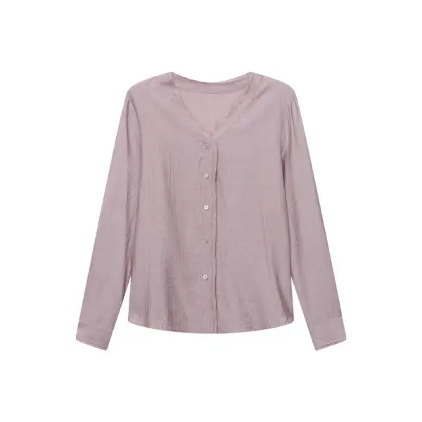 Comfort Double Layer Lace V Neck Loose Textured Shirt