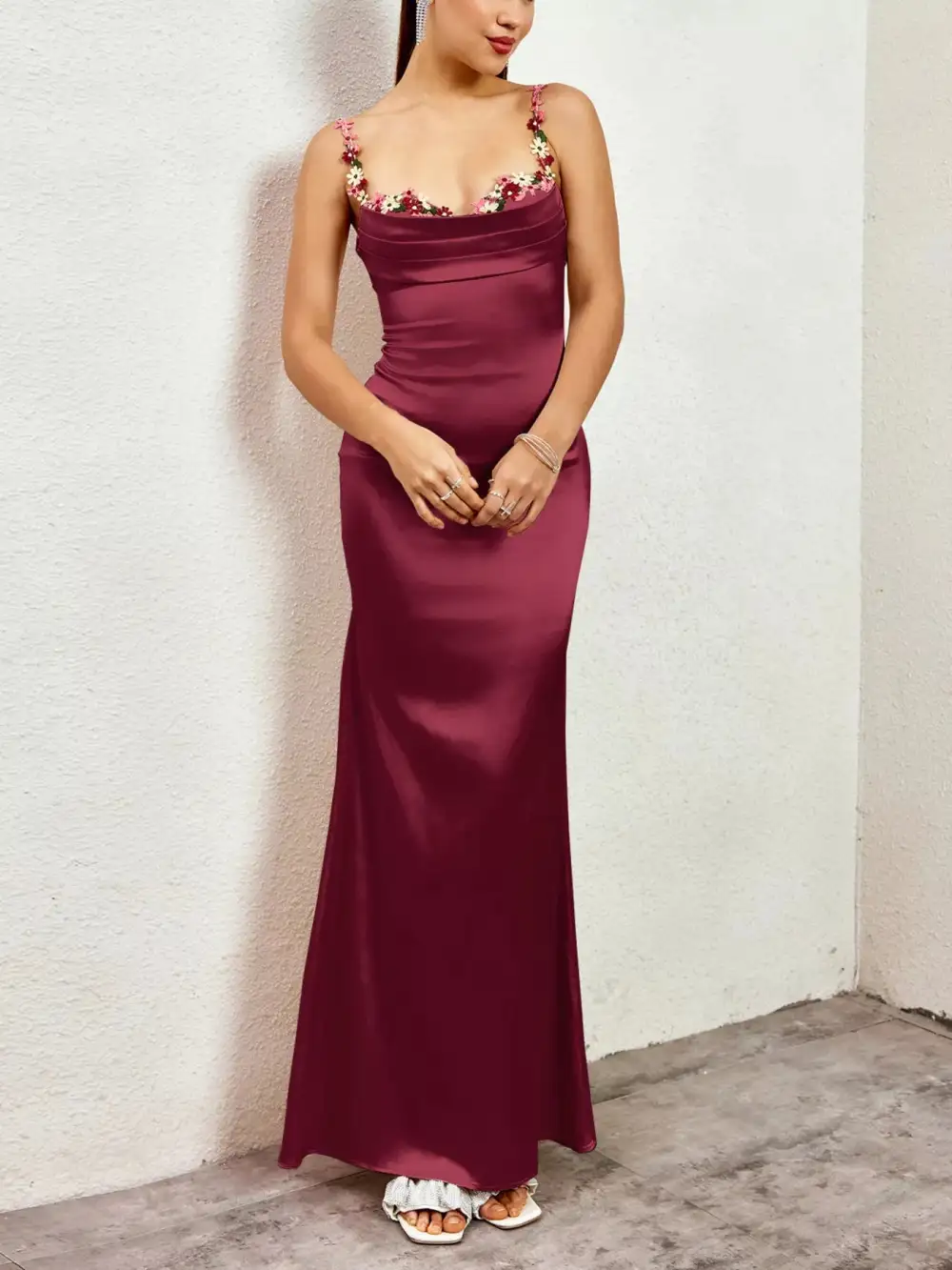 Floral Satin Maxi Dress
