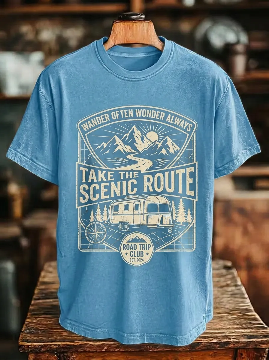 Unisex Road Trip Lover Mountain Camper Printed T-shirt