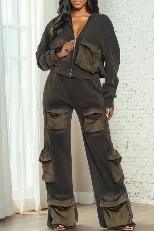 Hooded Multi-Pocket Long Sleeve Pant Set