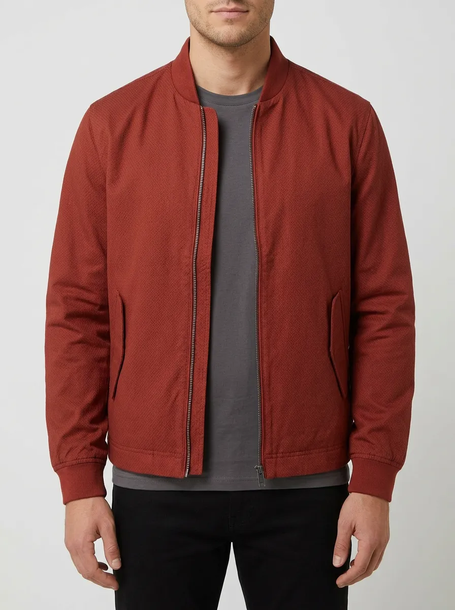 Solid Textured Bomber Jacket
