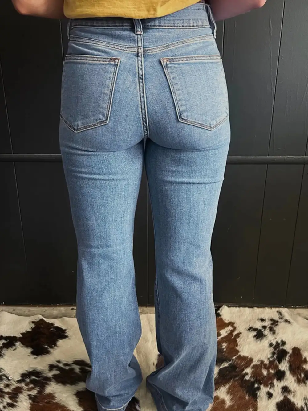 Tailored High Waist Flare Leg Seam Denim Jeans