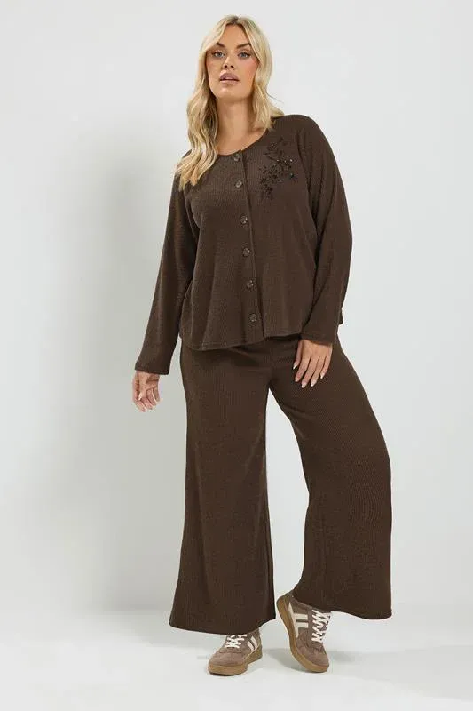 Chocolate Brown Soft Touch Embroidered Cardigan Set