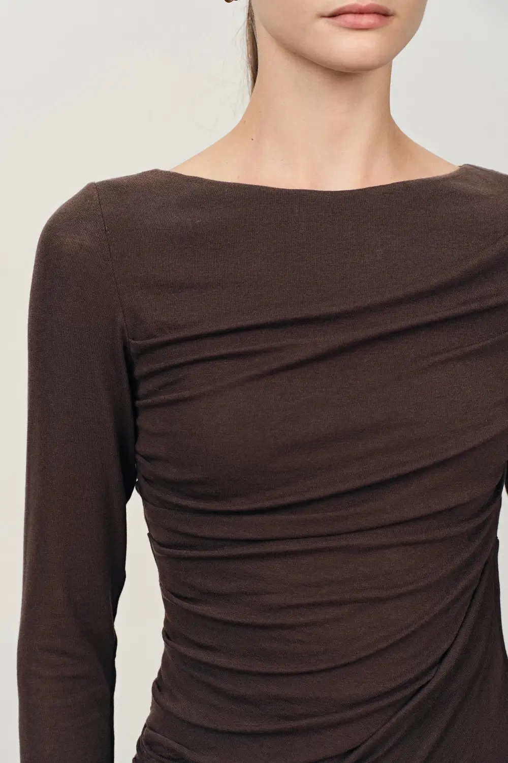 Fluid Long Sleeve Pleated Lyocell Merino Knit Maxi Dress