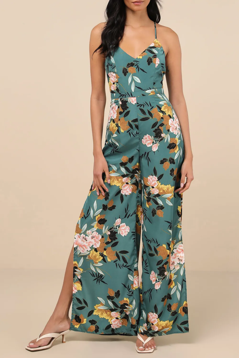 Casual Style Floral Print Wide-Leg Jumpsuit