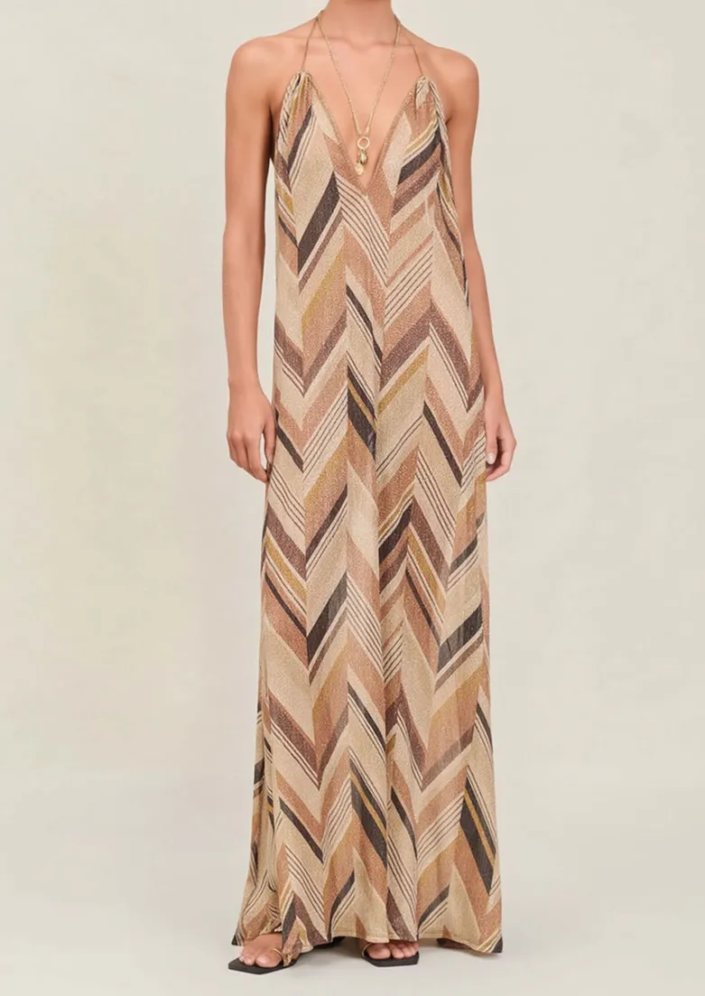 Bohemian Chevron Print Halter Maxi Dress
