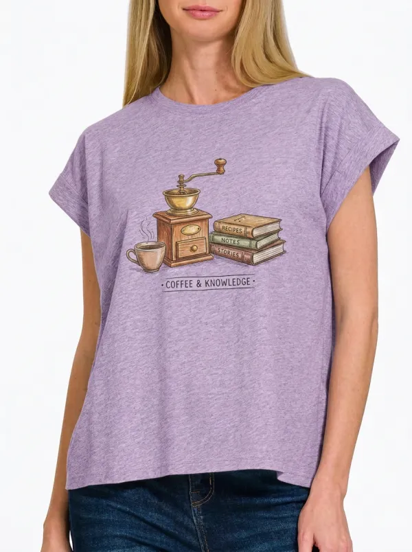 Women's Coffee Book Lover Coffee Grinder Books Printed T-shirt