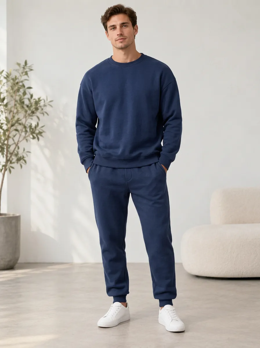 Men's Relaxed Crewneck Sweatshirt Tapered Jogger Jogger Set