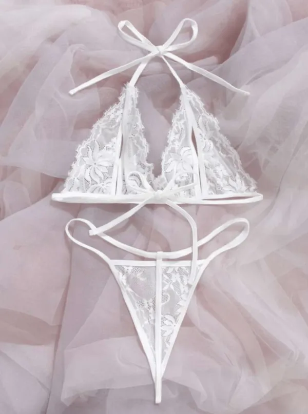Refined Lace Mesh Lingerie Set