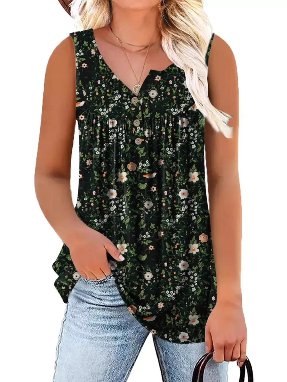 Full Size Button Detail Tank Plus Size