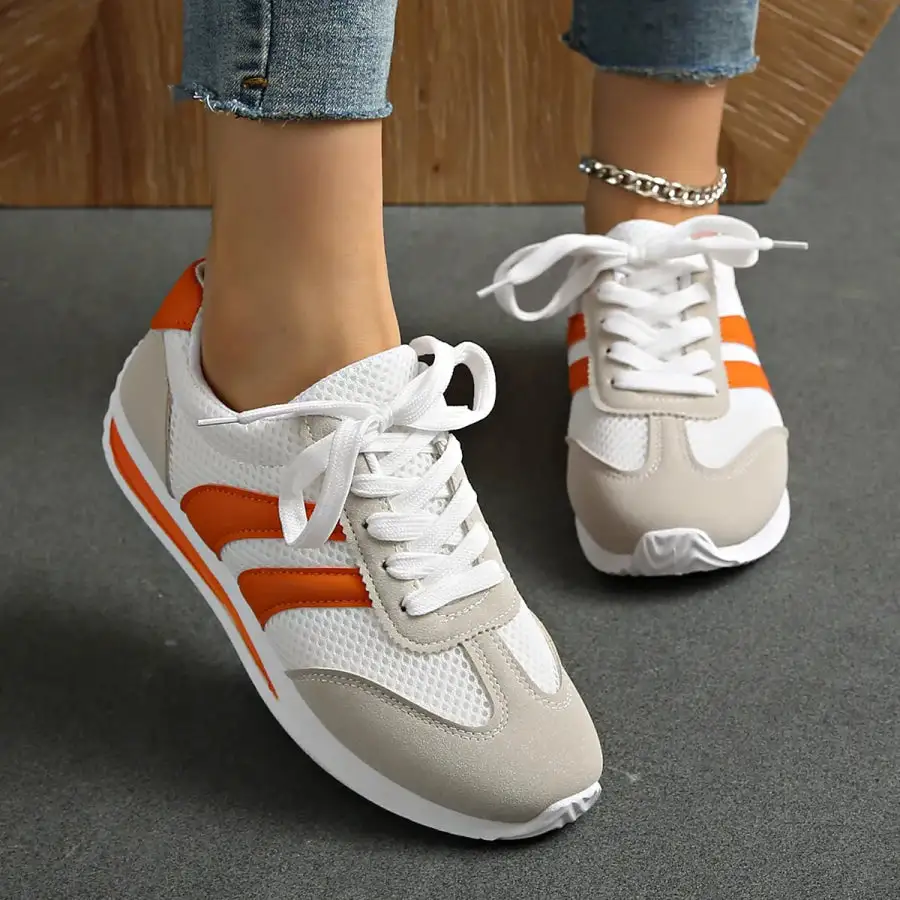 Striped Contrast Mesh Lace Up Sneakers