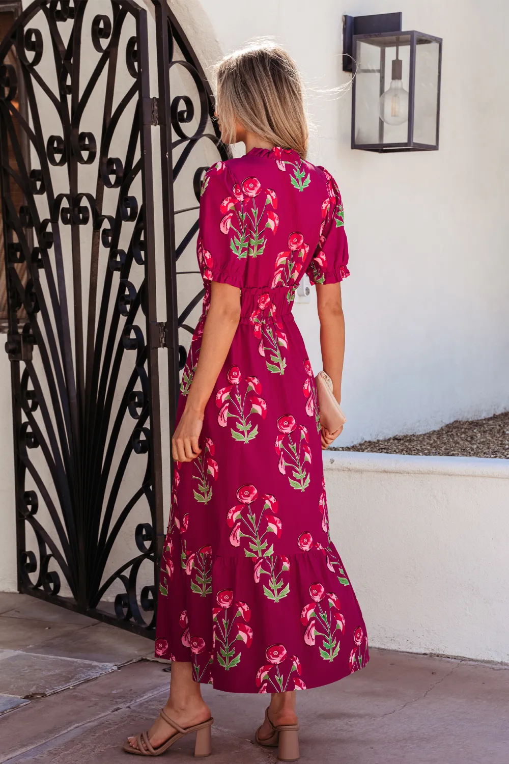 Red Floral Ruffle Maxi Dress