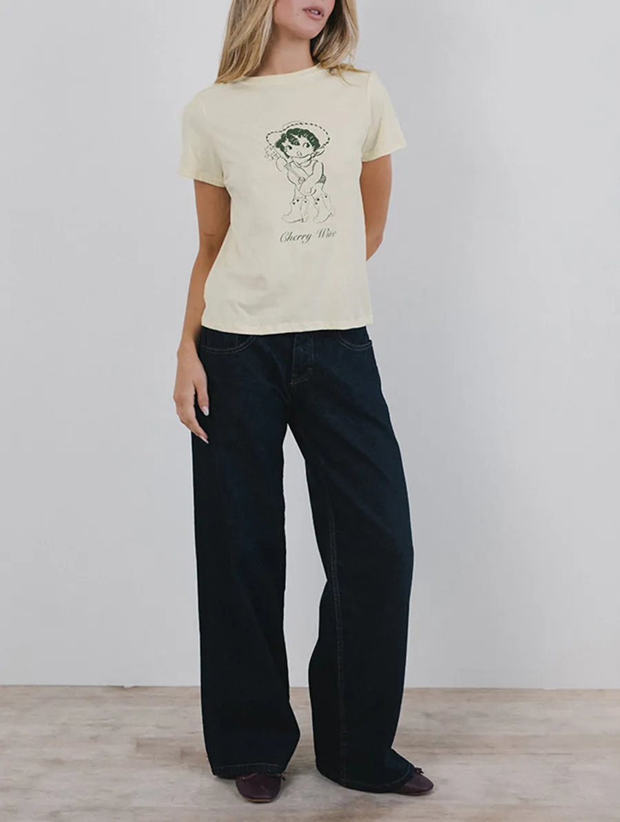 Buttermilk With Cherry Wine Print Tee