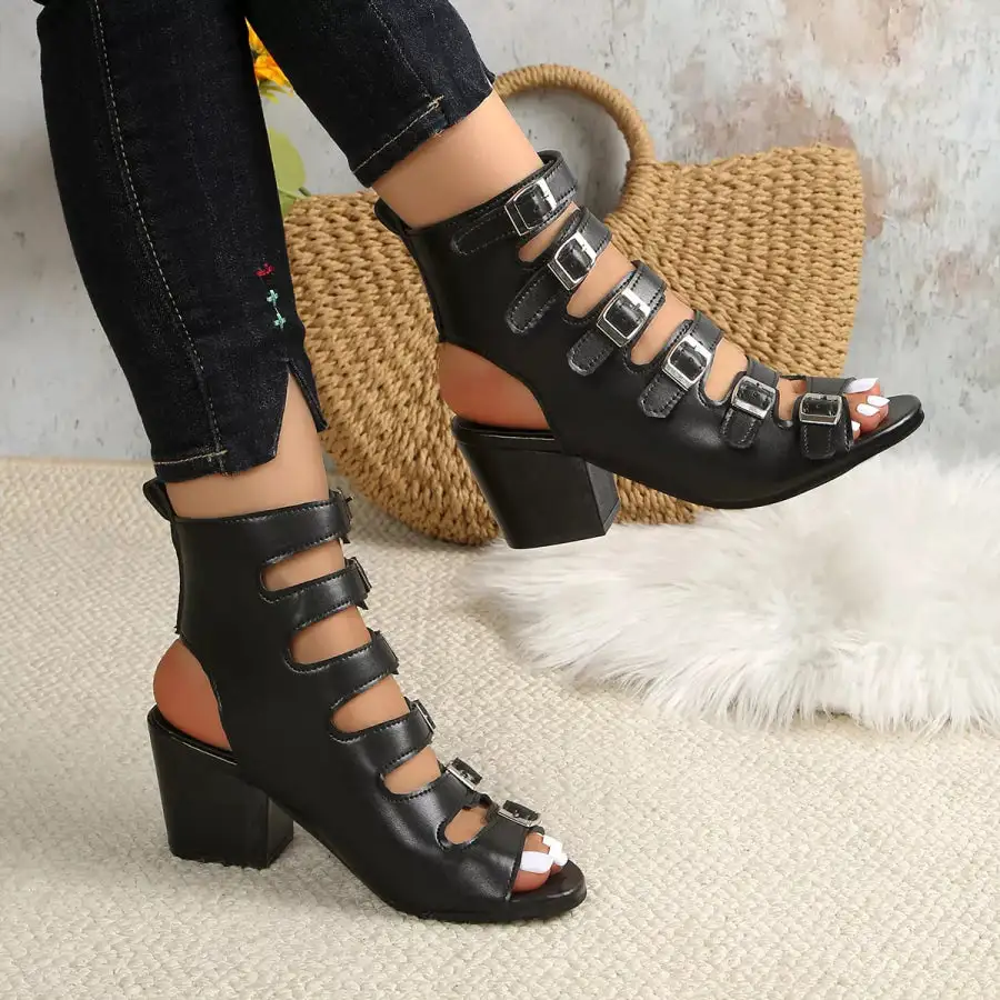 Casual Buckle Block Heels Sandals