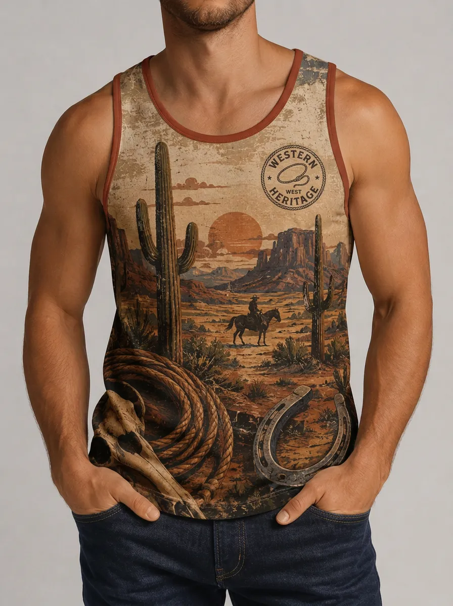 Men's Contrast Trim Western Heritage Graphic Tank Top