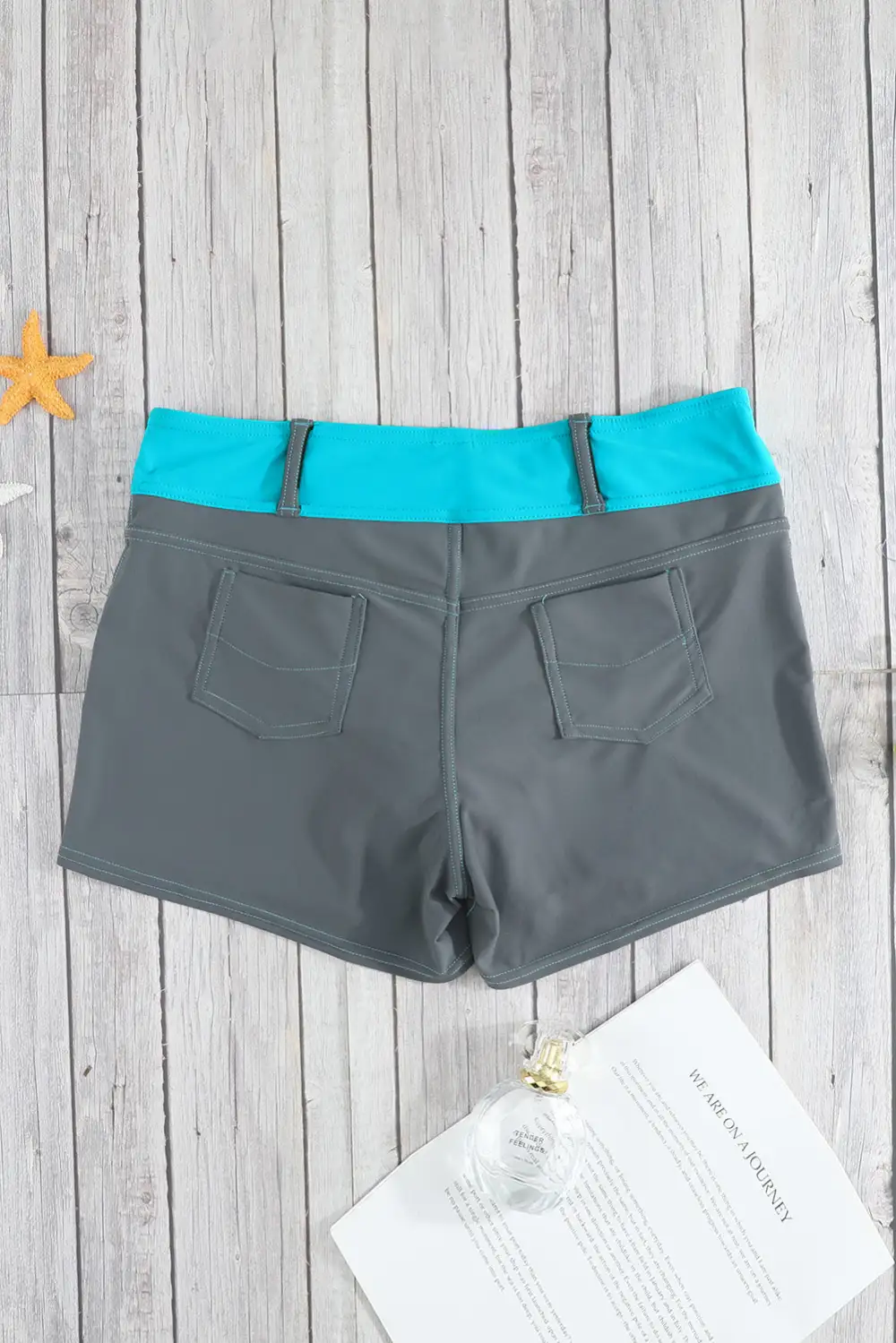 Swimwear Coral Waistband Faux Denim Sports Shorts