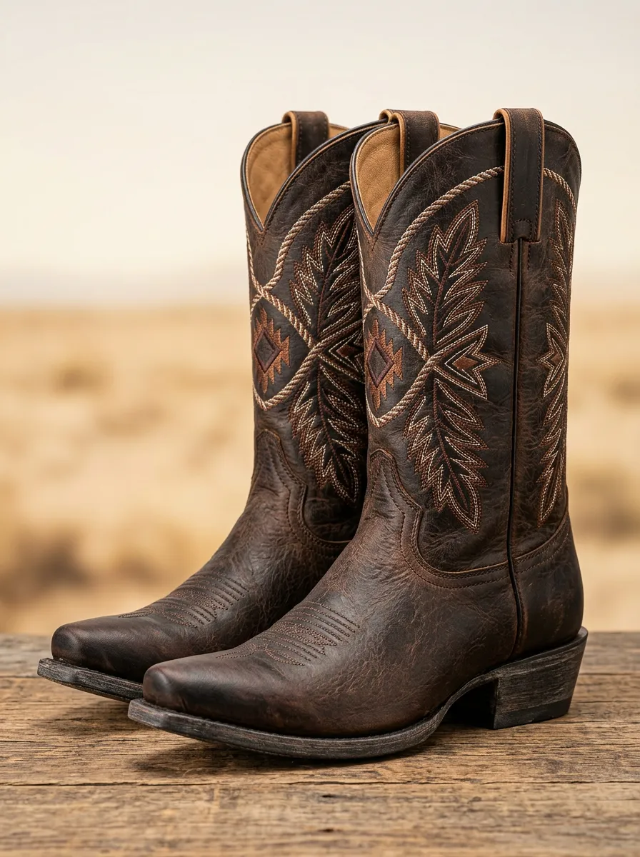 Unisex Western Cowboy Geometric Embroidered Cowboy Boots