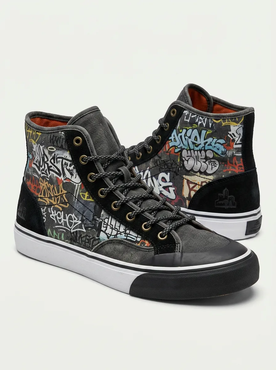 Classic Streetwear Graffiti Art Printed Canvas High-Top Shoes