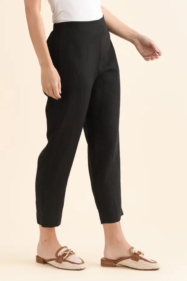 Straight Leg High Rise Elastic Waist Pants